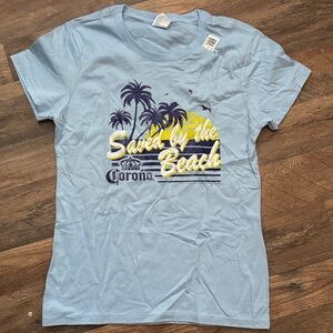 Women's Corona Light Blue Beach Graphic Short Sleeve T-Shirt